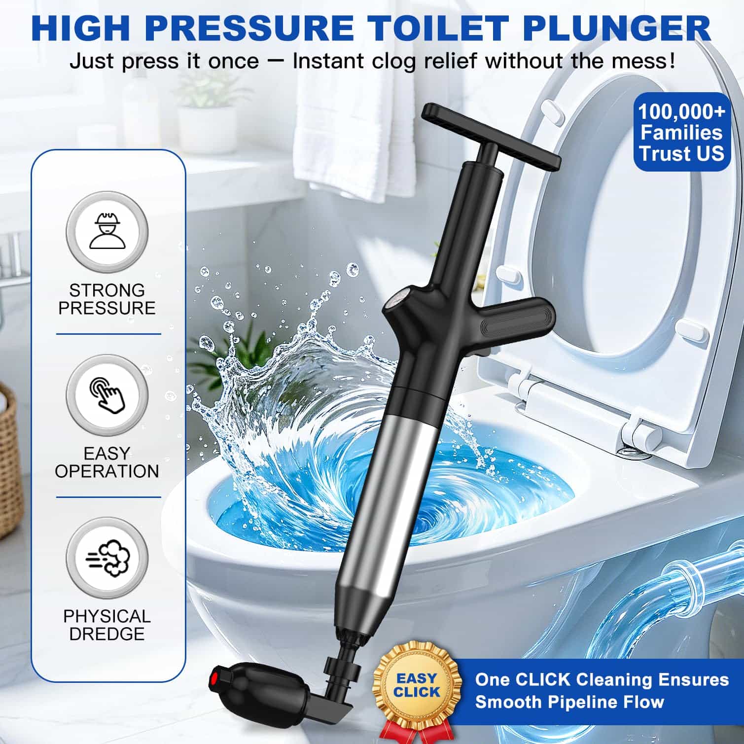 Plunger Toilet - Desatascador de inodoro, desatascador de inodoro
